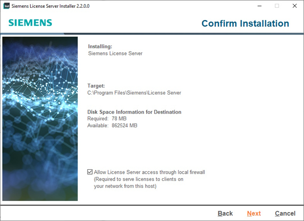 Siemens License Server Installer Confirm