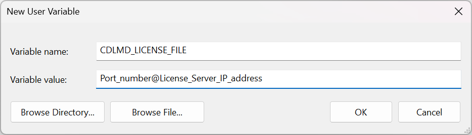 Environment variable name and definition