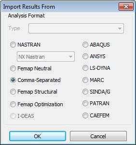 FEMAP, import csv dialog
