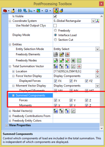 Femap Summed Components Interface