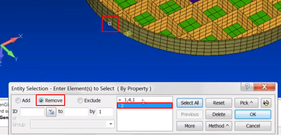 femap, remove entity from selection