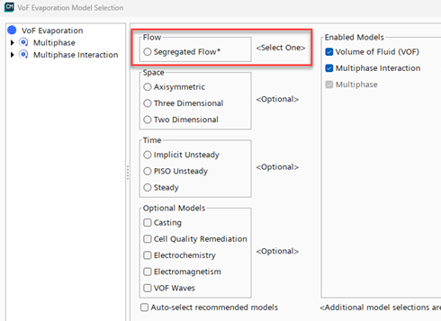 VOF Evaporation Model Selection