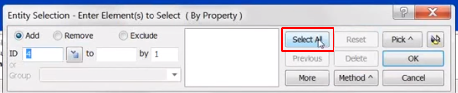 femap entity selection, property