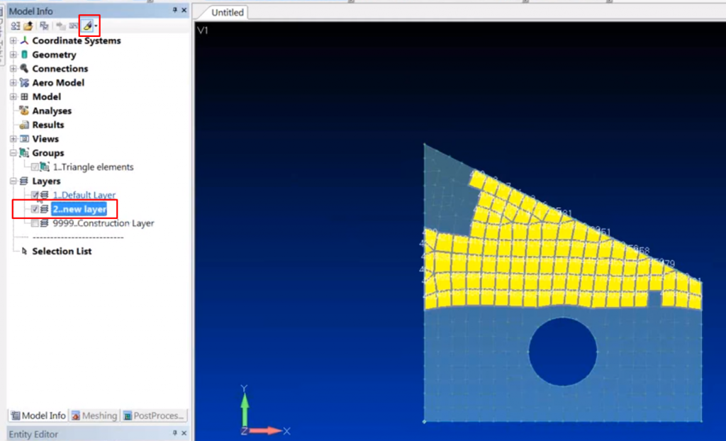 femap, model info tree, layers