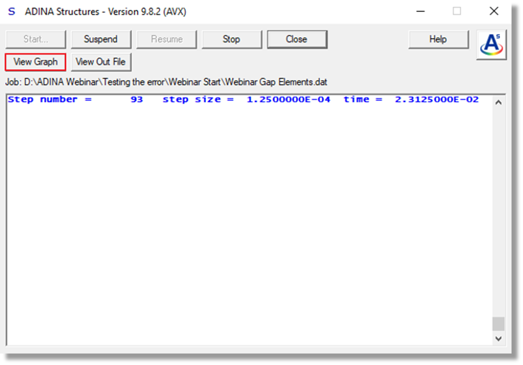 ADINA Structures Analysis Monitor Window