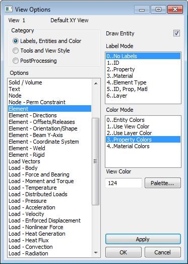 view options, element color mode