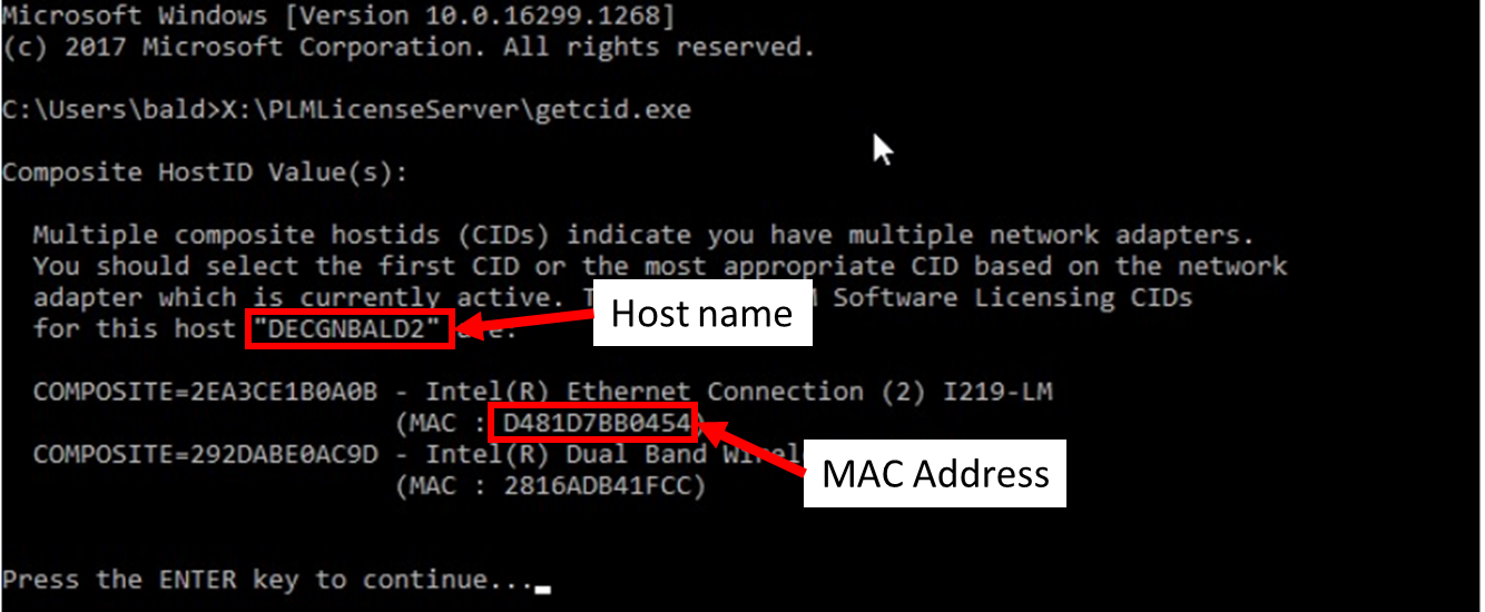 getcid Host name and MAC address